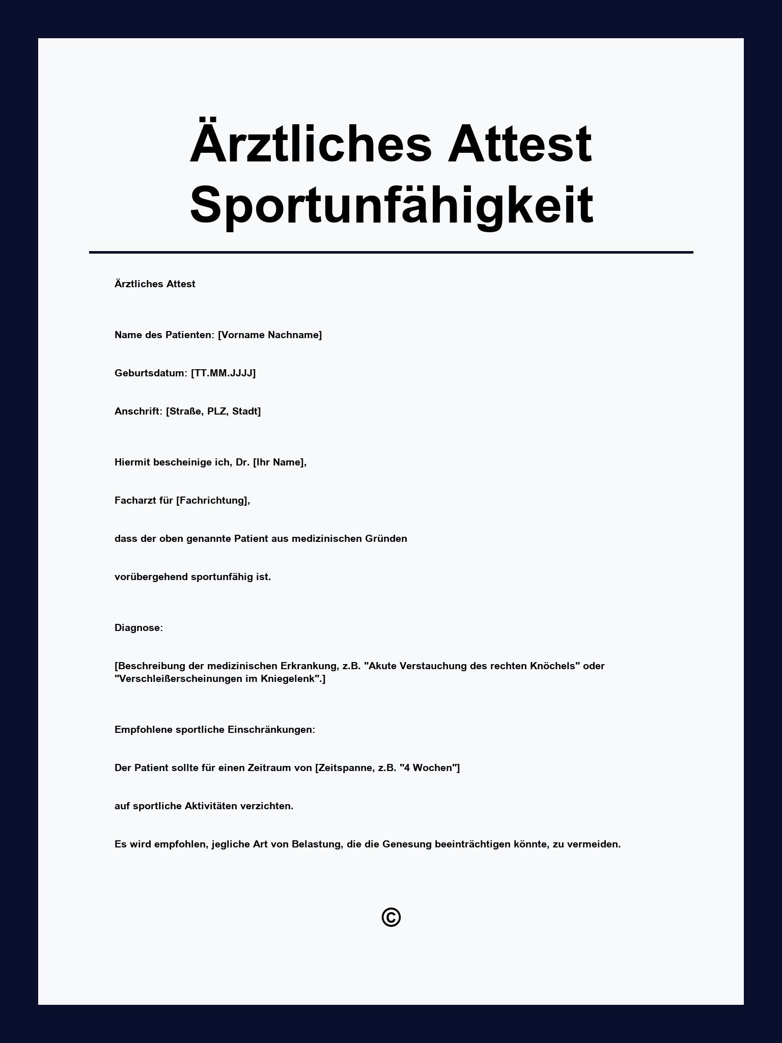 Ärztliches Attest Sportunfähigkeit