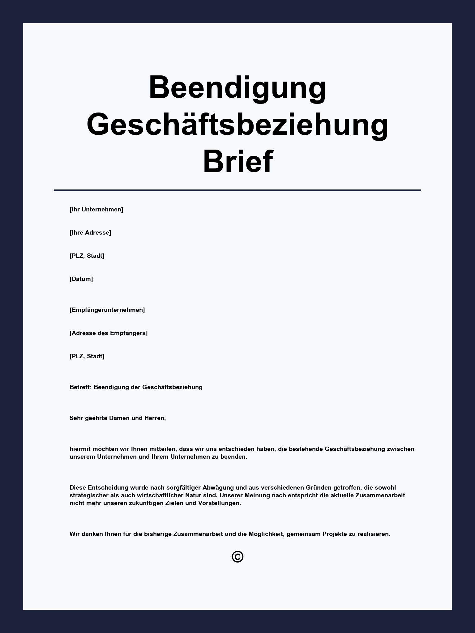 Beendigung Geschäftsbeziehung Brief