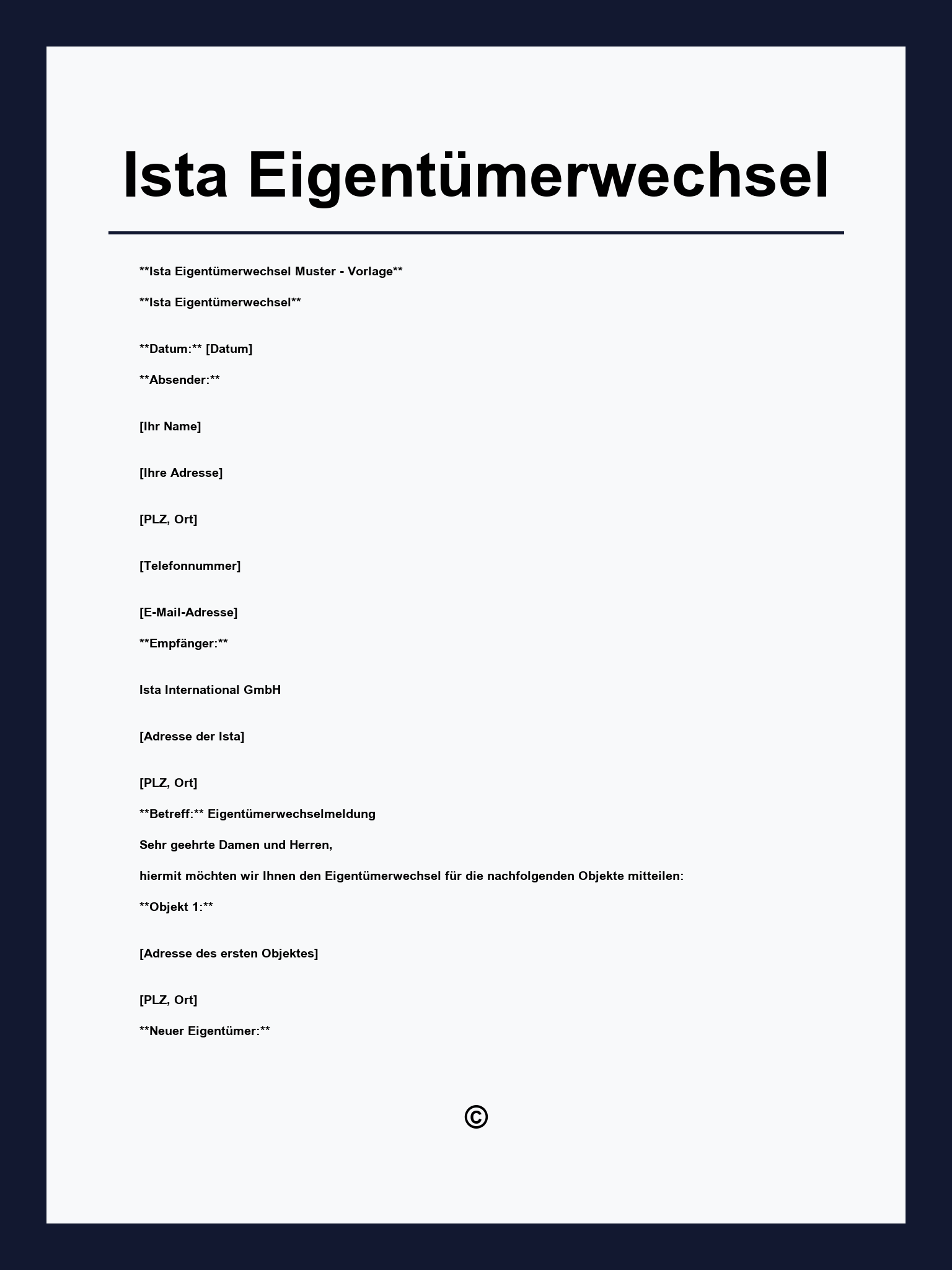 Ista Eigentümerwechsel Formular