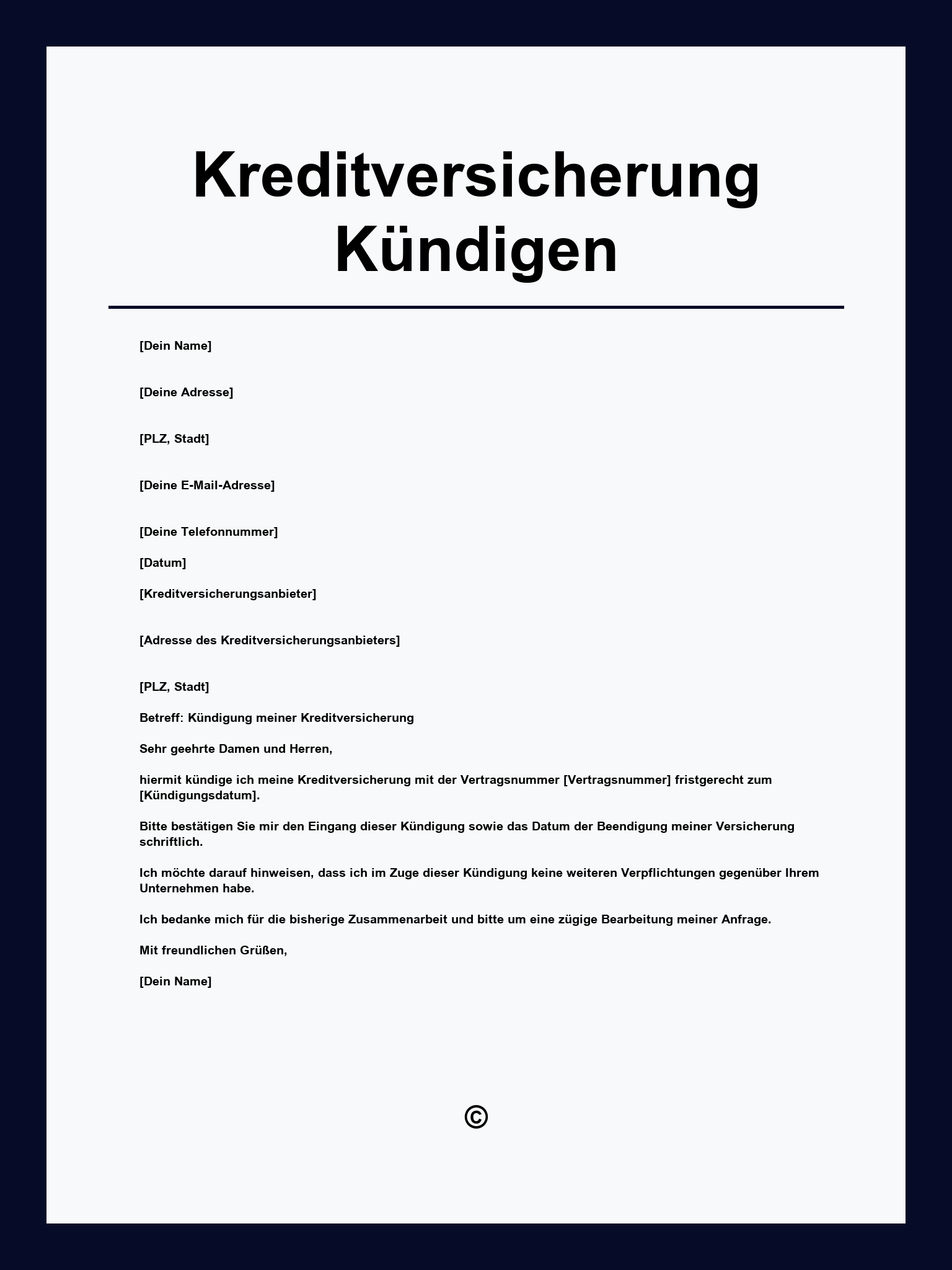 Kreditversicherung Kündigen Muster