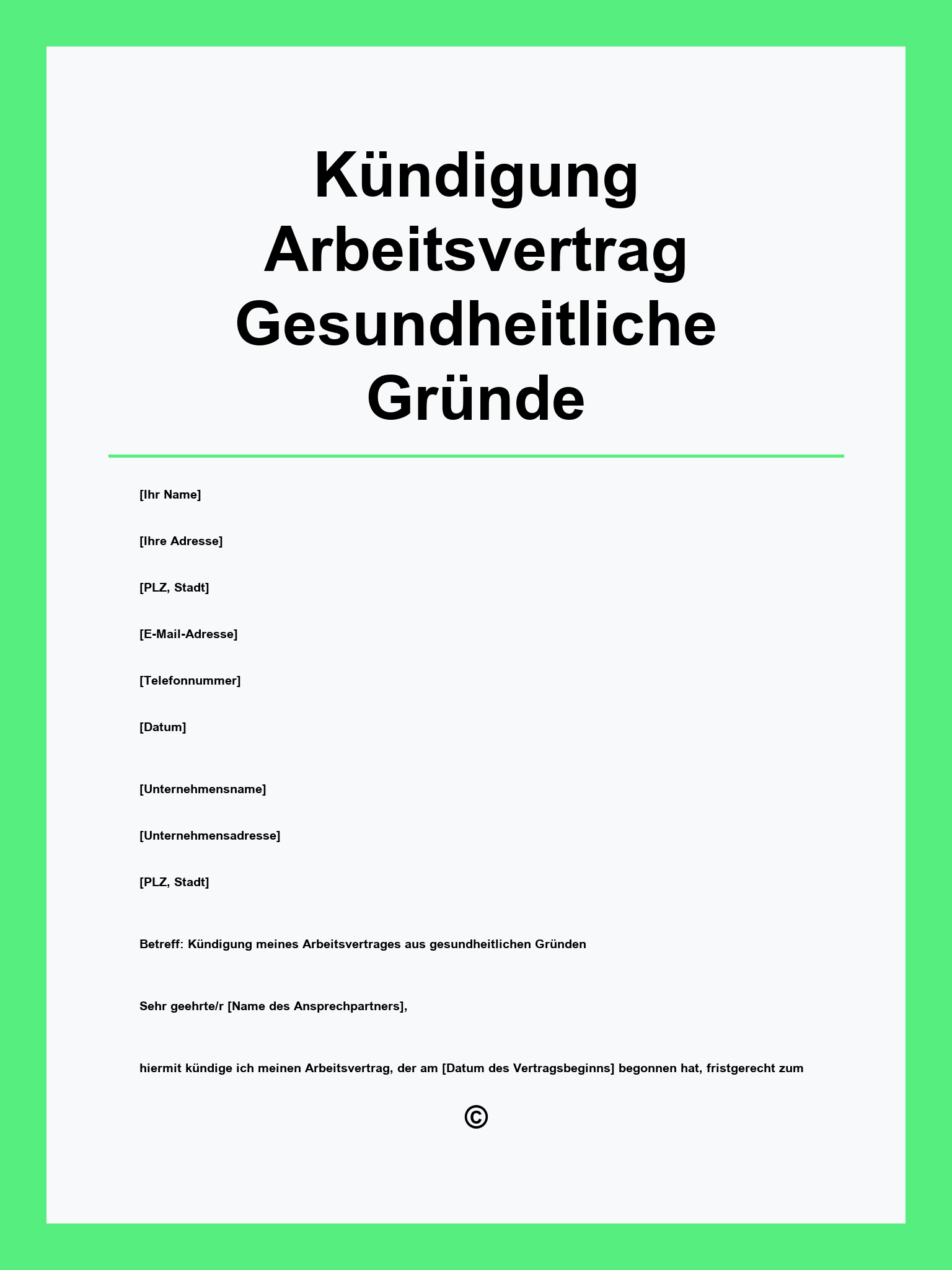Kündigung Arbeitsvertrag Gesundheitliche Gründe Muster