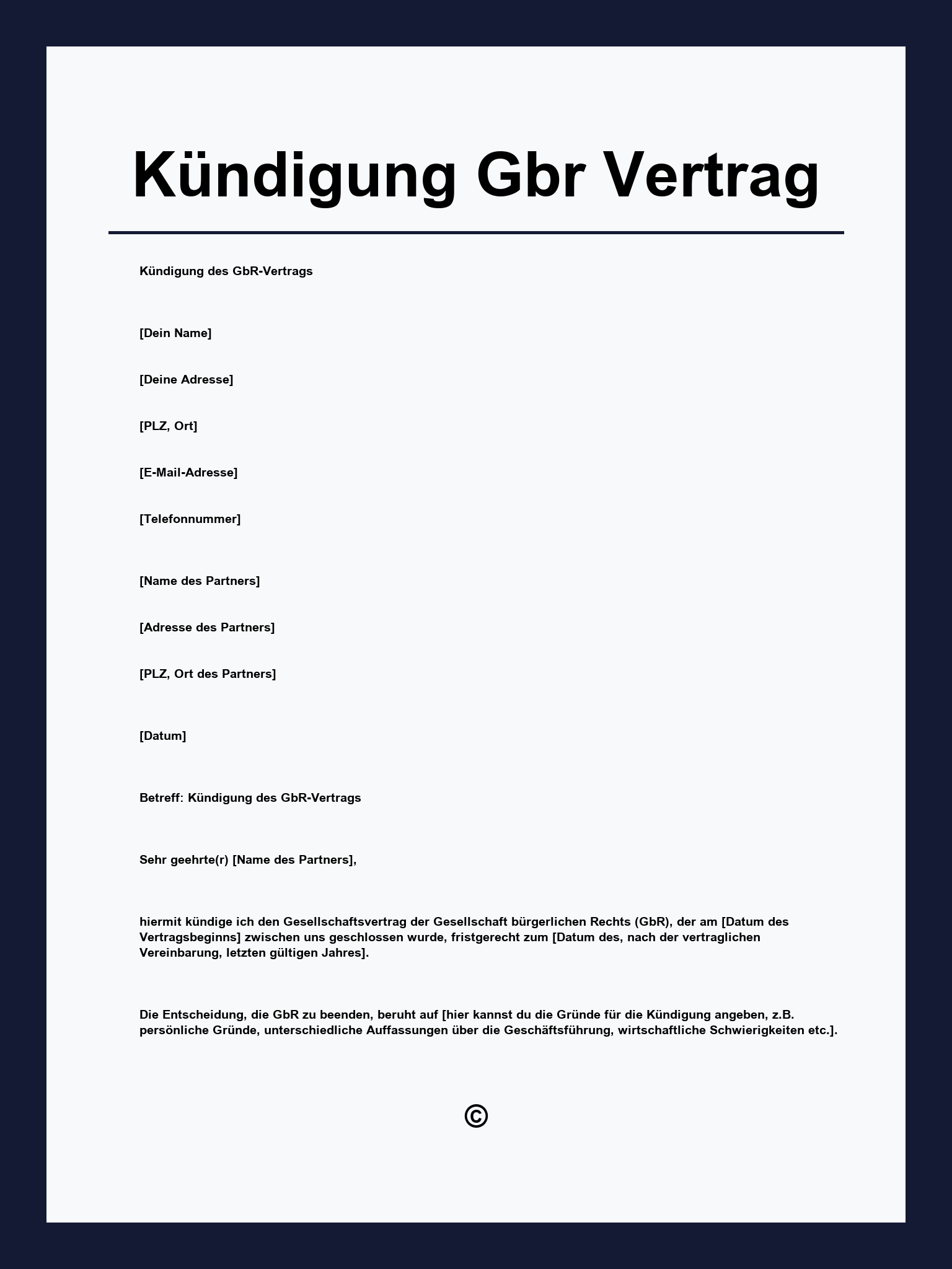 Kündigung Gbr Vertrag Muster