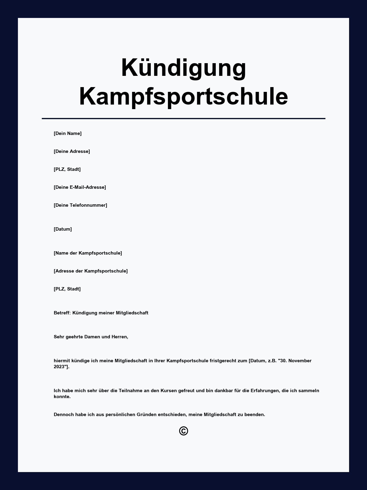 Kündigung Kampfsportschule