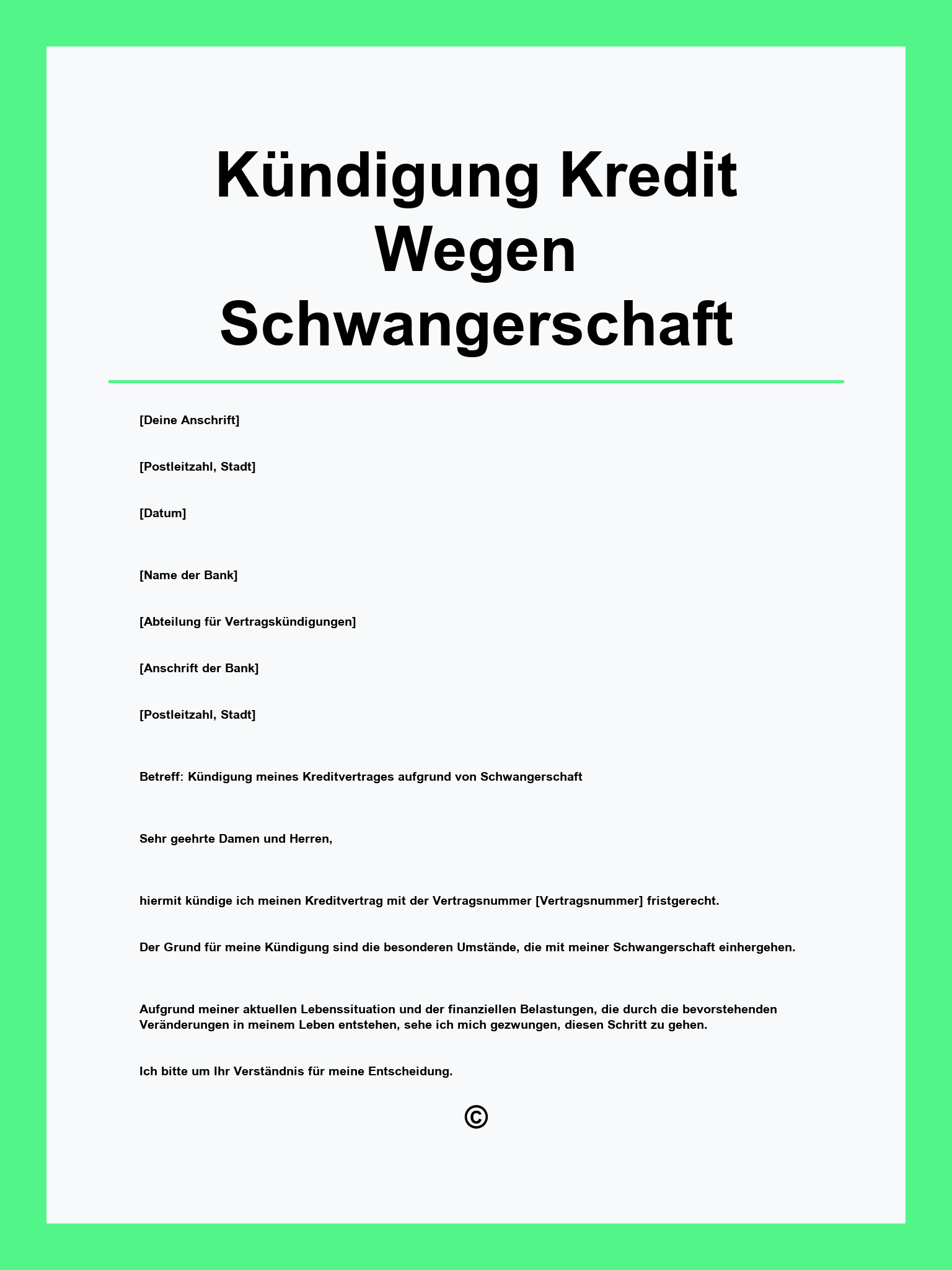 Kündigung Kredit Wegen Schwangerschaft
