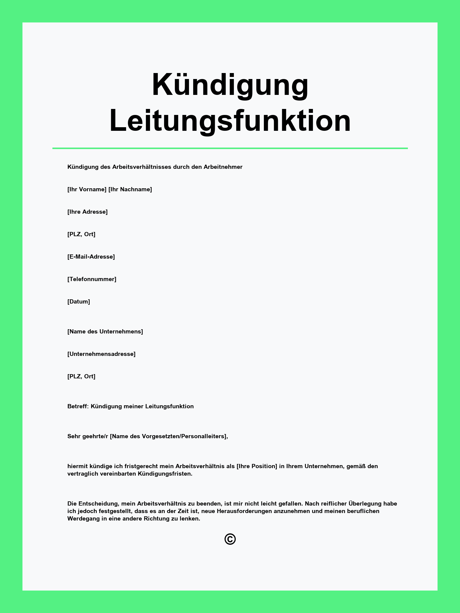 Kündigung Leitungsfunktion Muster