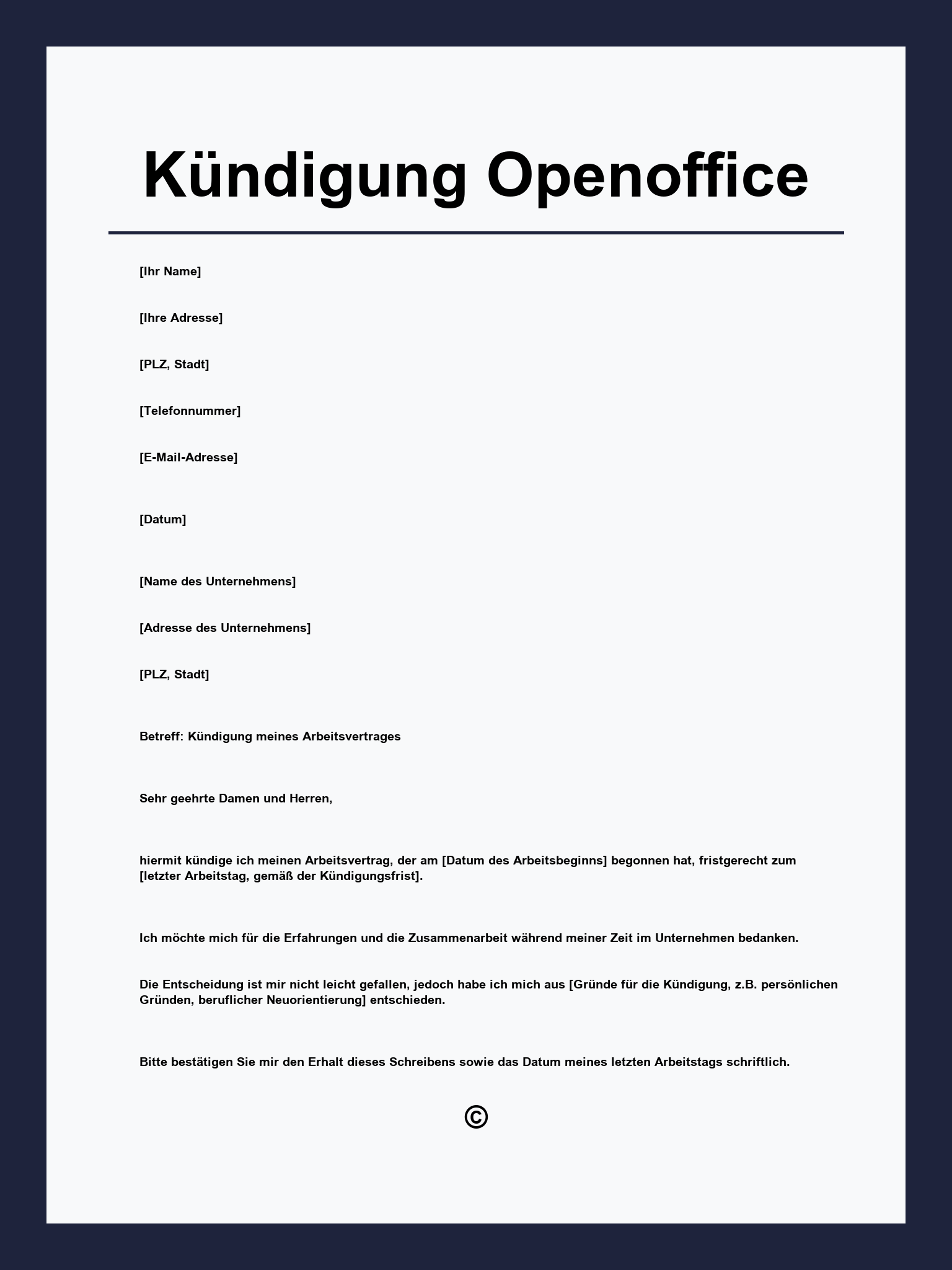 Kündigung Vorlage Openoffice