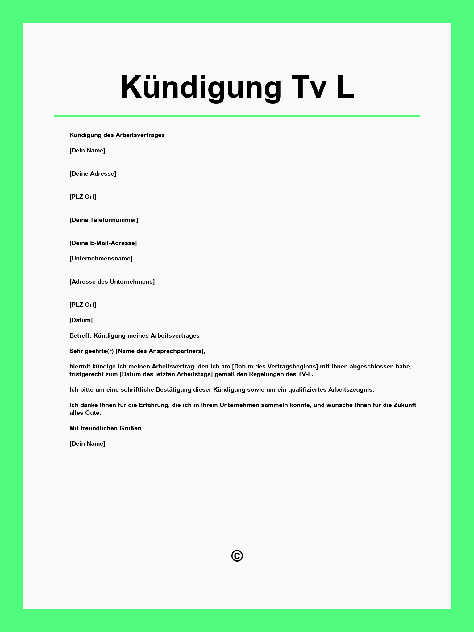 Kündigung Tv L Vorlage