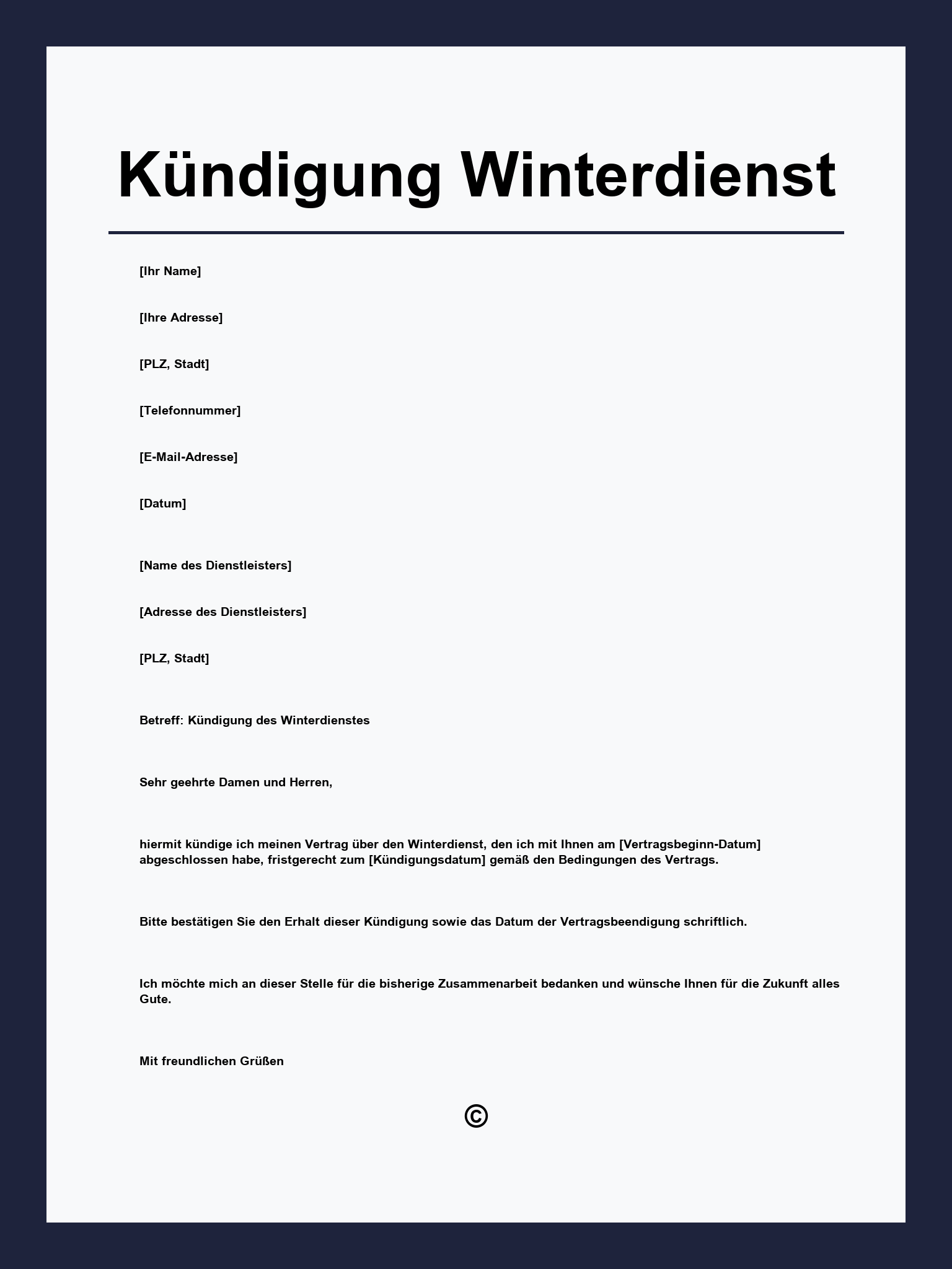 Kündigung Winterdienst Vorlage