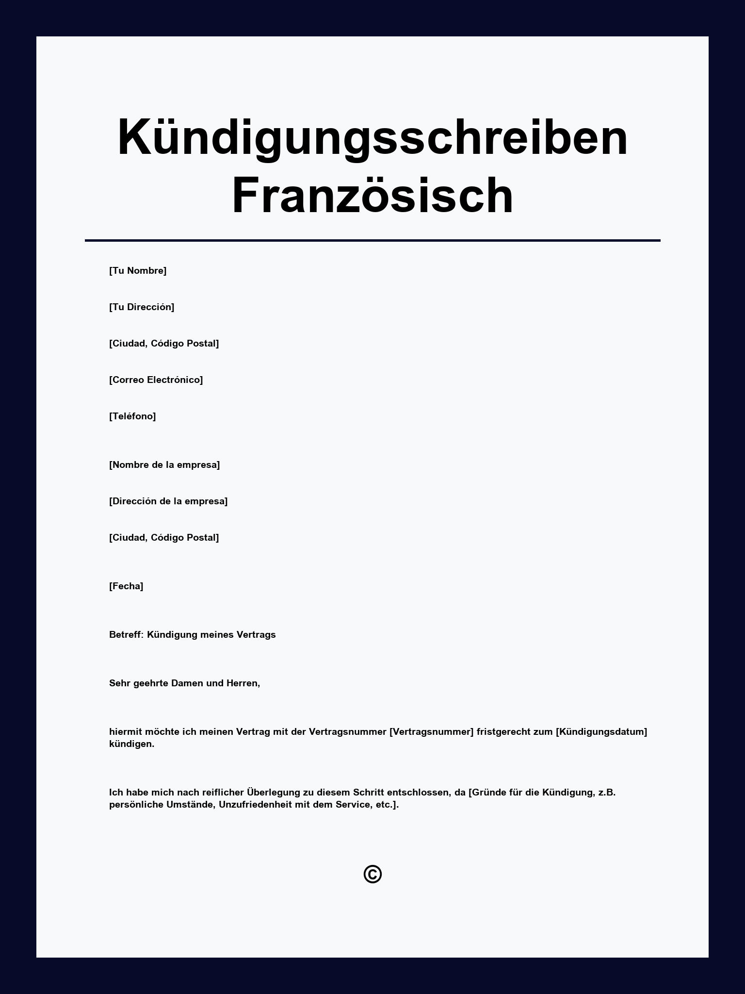Kündigungsschreiben Französisch Vorlage