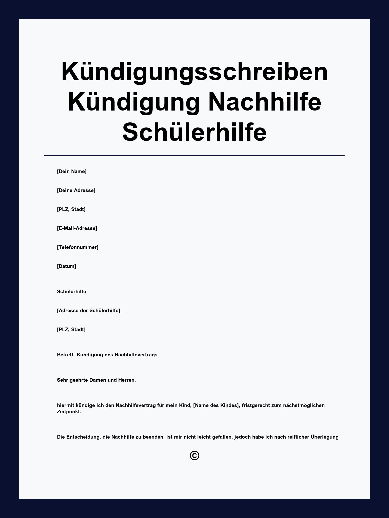 Kündigungsschreiben Kündigung Nachhilfe Schülerhilfe Muster