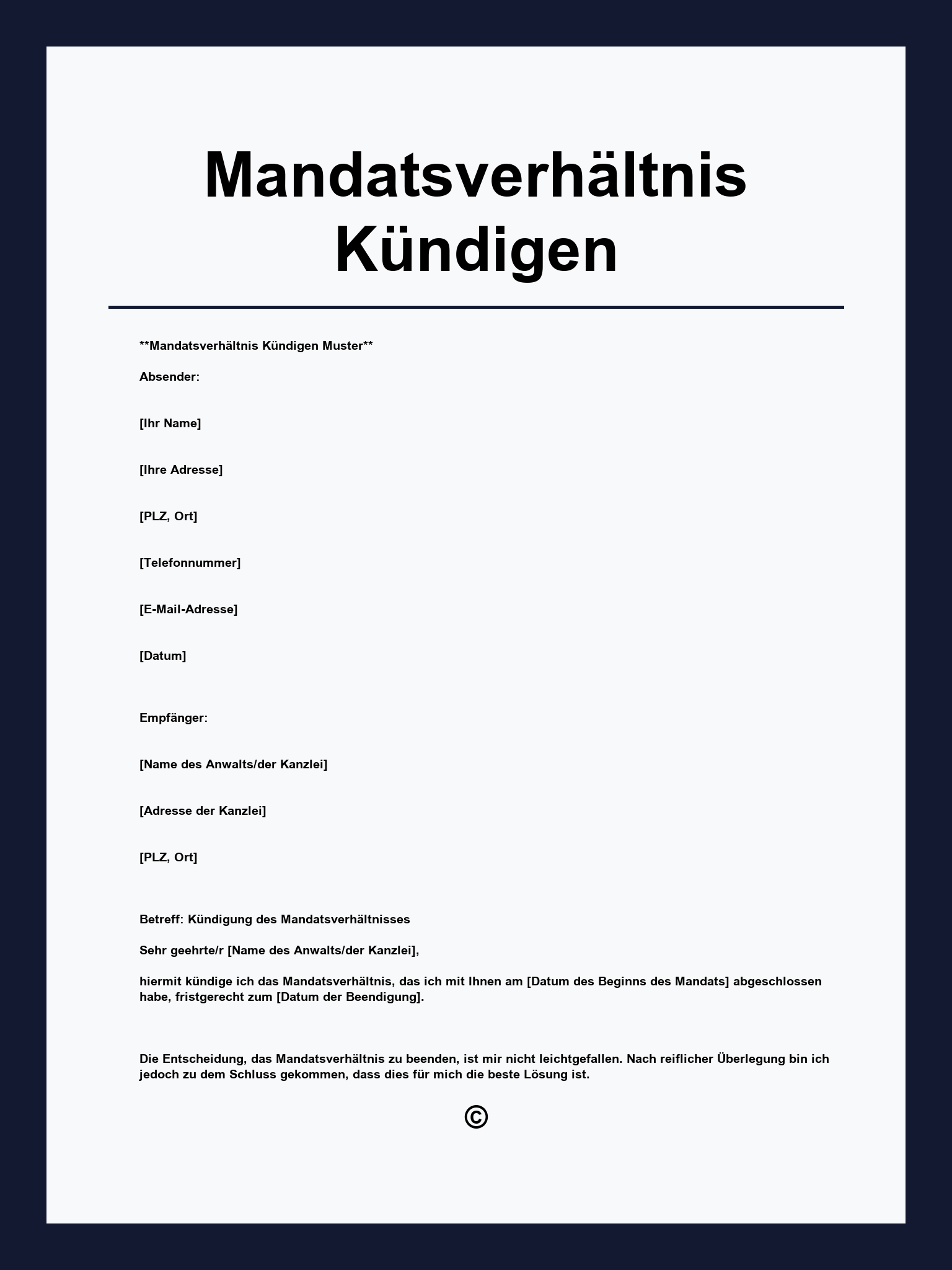 Mandatsverhältnis Kündigen Muster