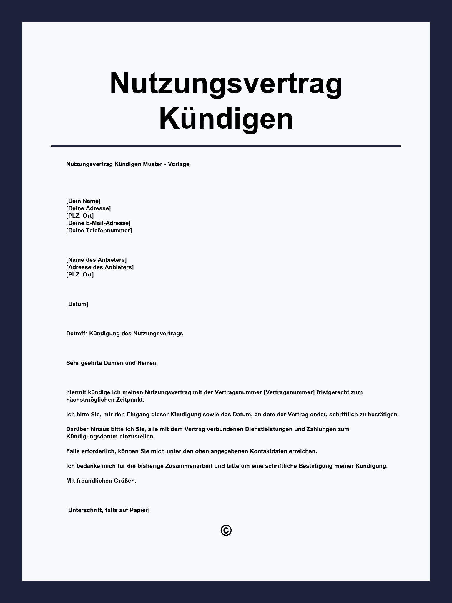 Nutzungsvertrag Kündigen