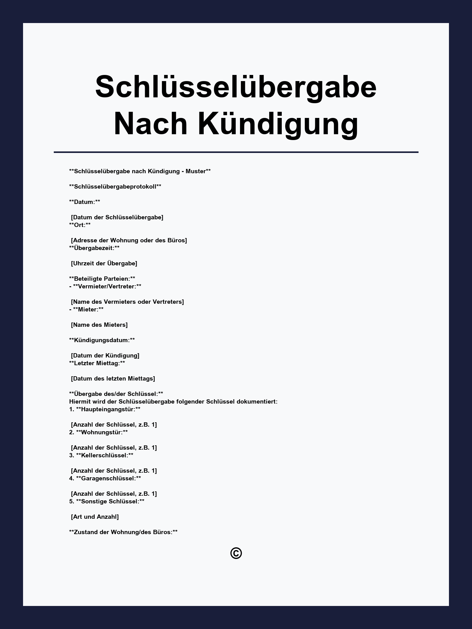 Schlüsselübergabe Nach Kündigung Muster