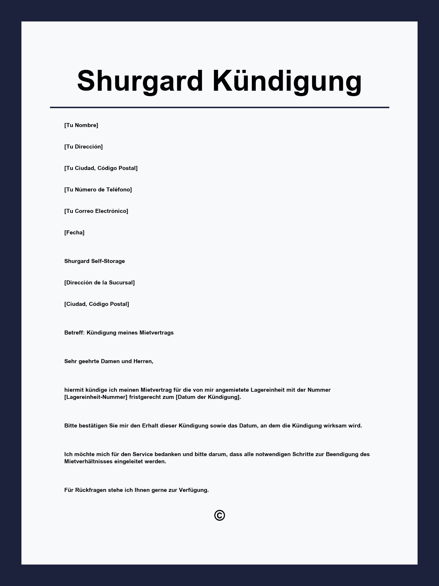 Shurgard Kündigung Muster