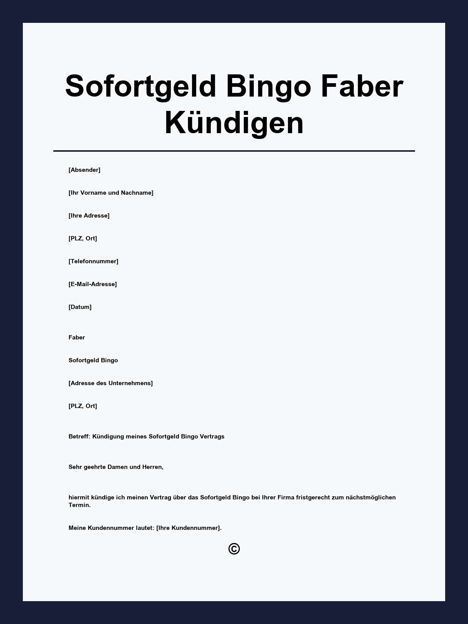 Sofortgeld Bingo Faber Kündigen