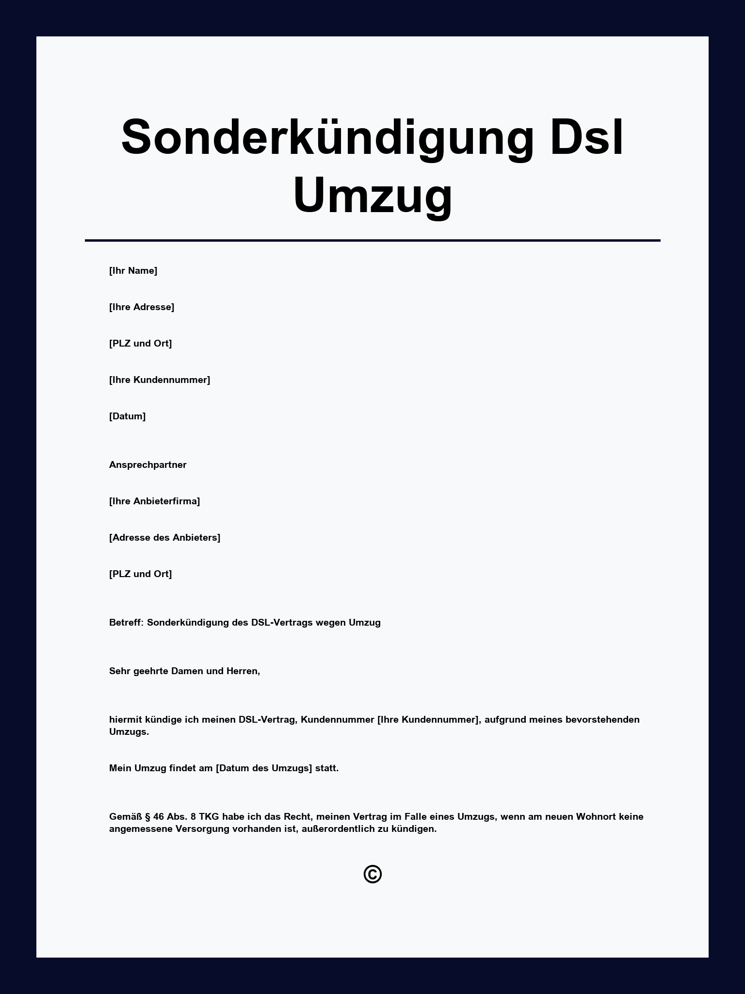 Sonderkündigung Dsl Umzug Vorlage