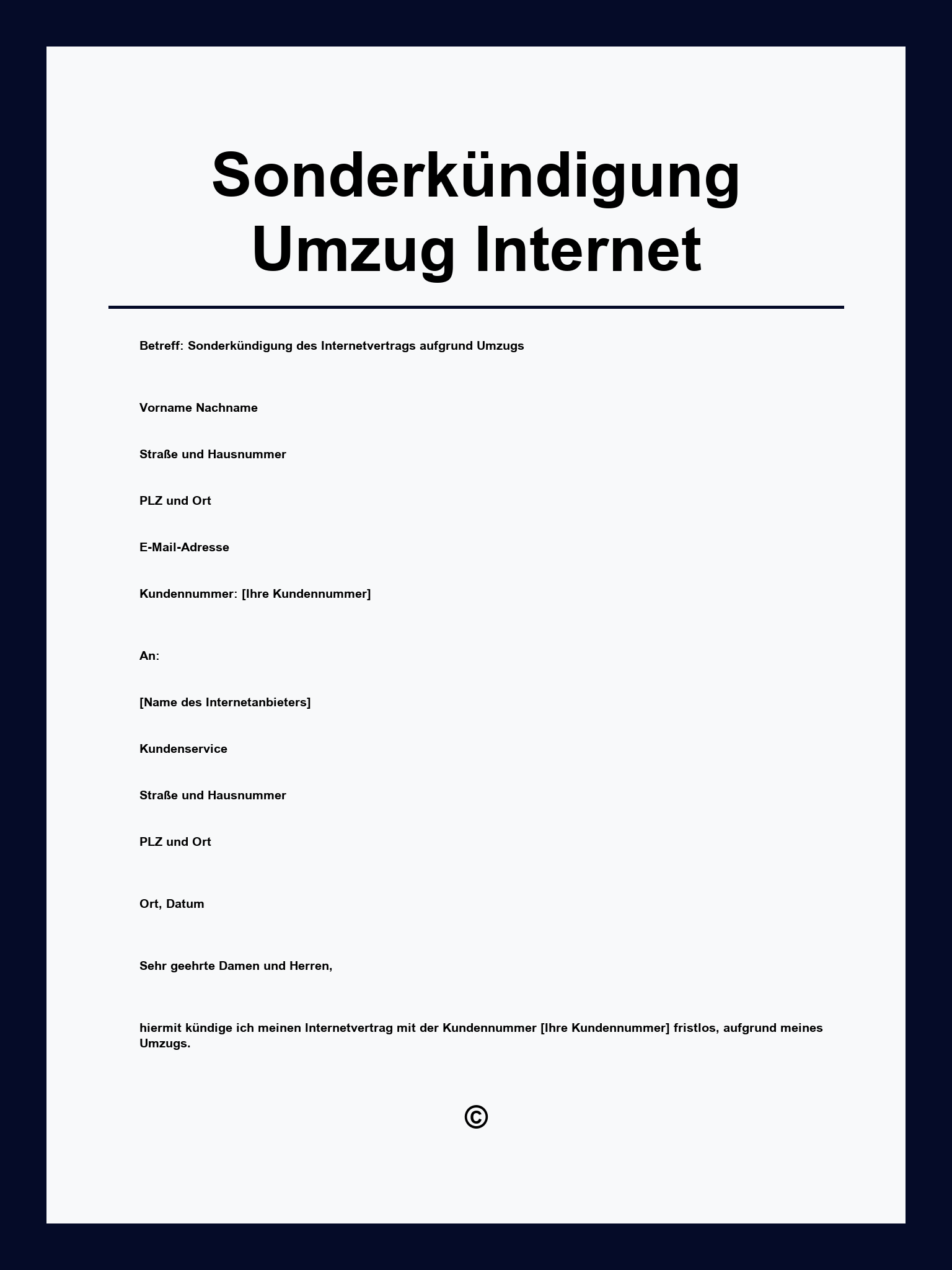 Sonderkündigung Umzug Vorlage Internet