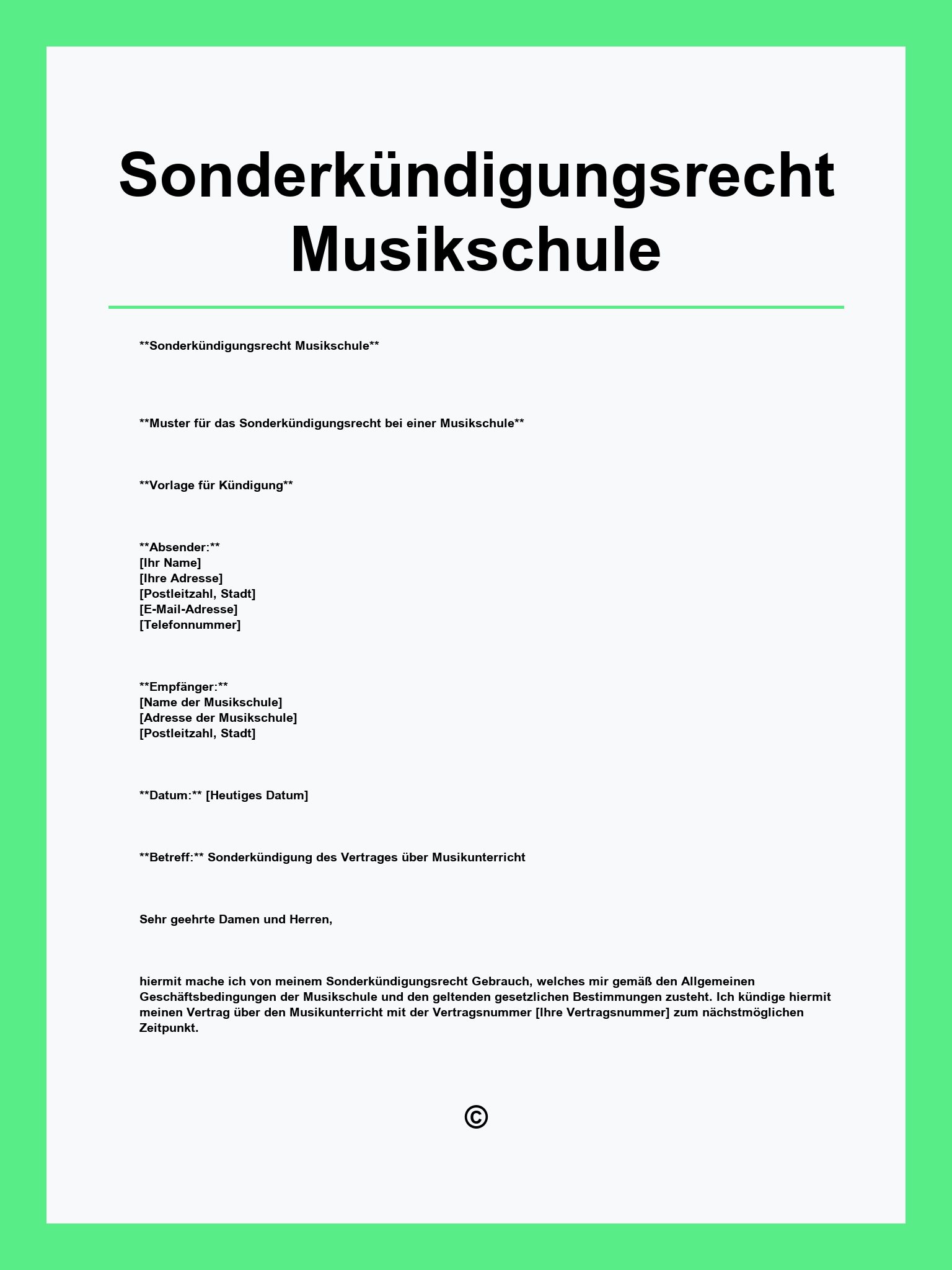 Sonderkündigungsrecht Musikschule