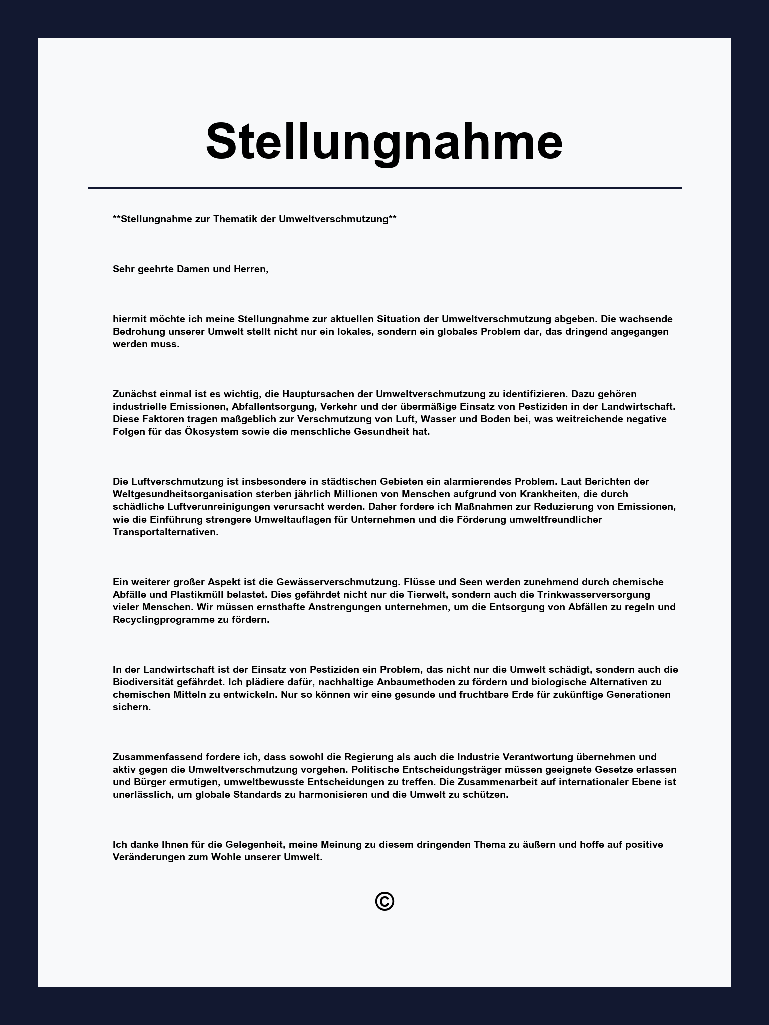 Stellungnahme Vorlage