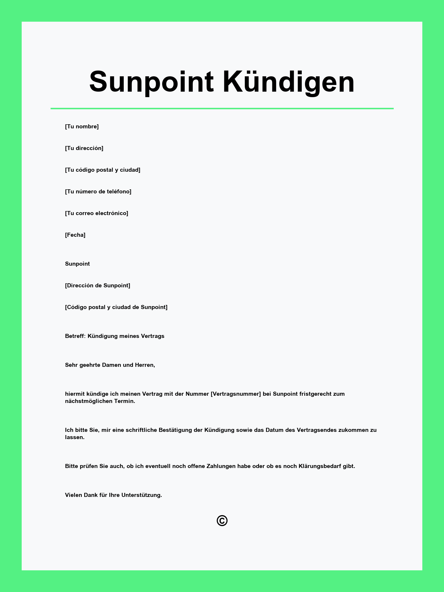 Sunpoint Kündigen Vorlage