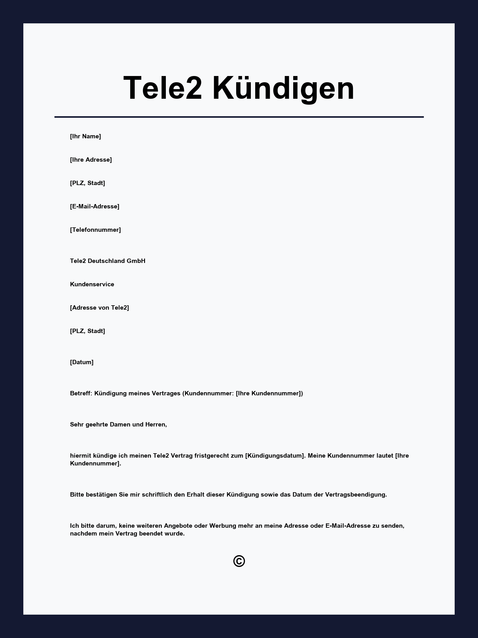 Tele2 Kündigen Vorlage