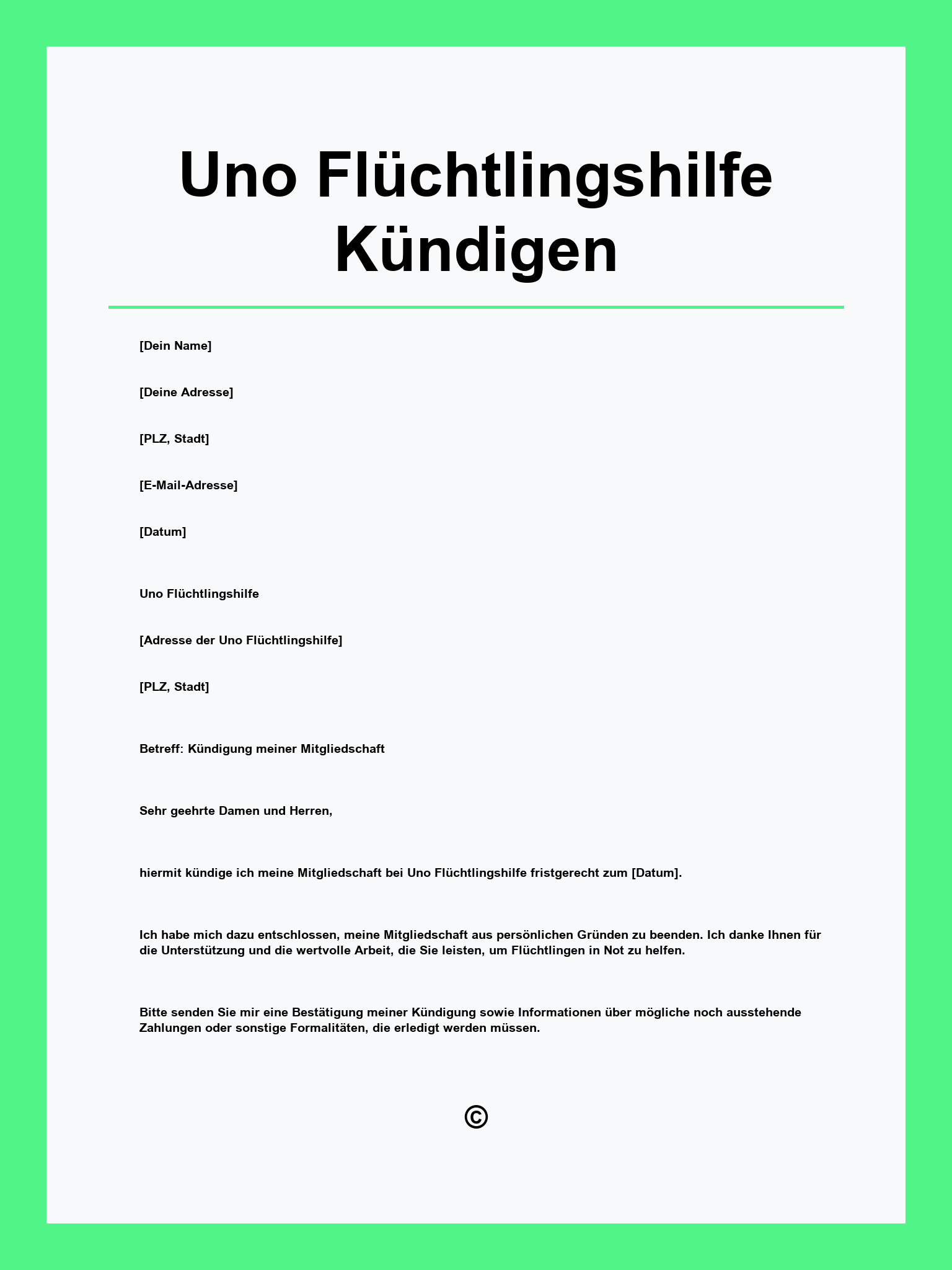 Uno Flüchtlingshilfe Kündigen Vorlage