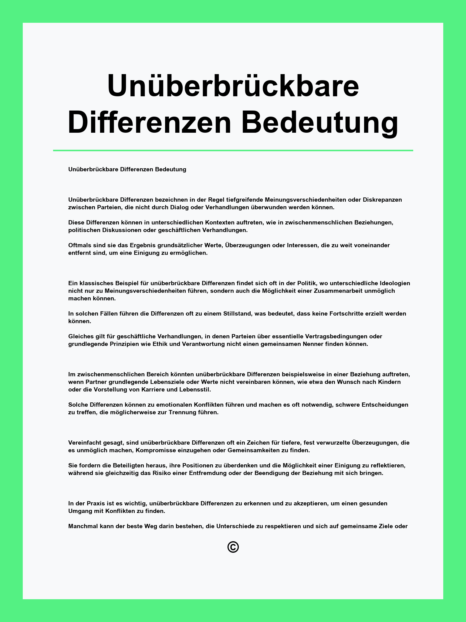 Unüberbrückbare Differenzen Bedeutung