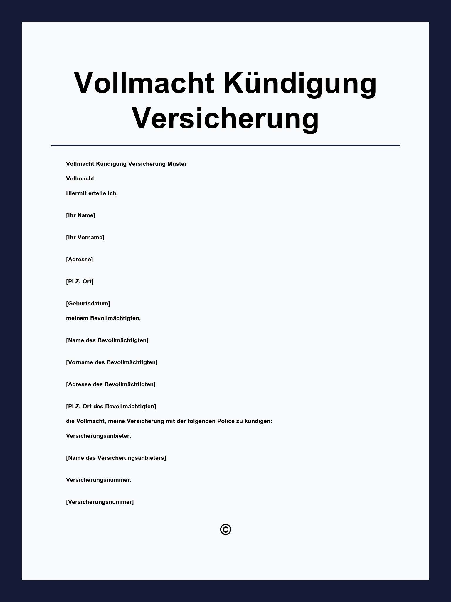 Vollmacht Kündigung Versicherung