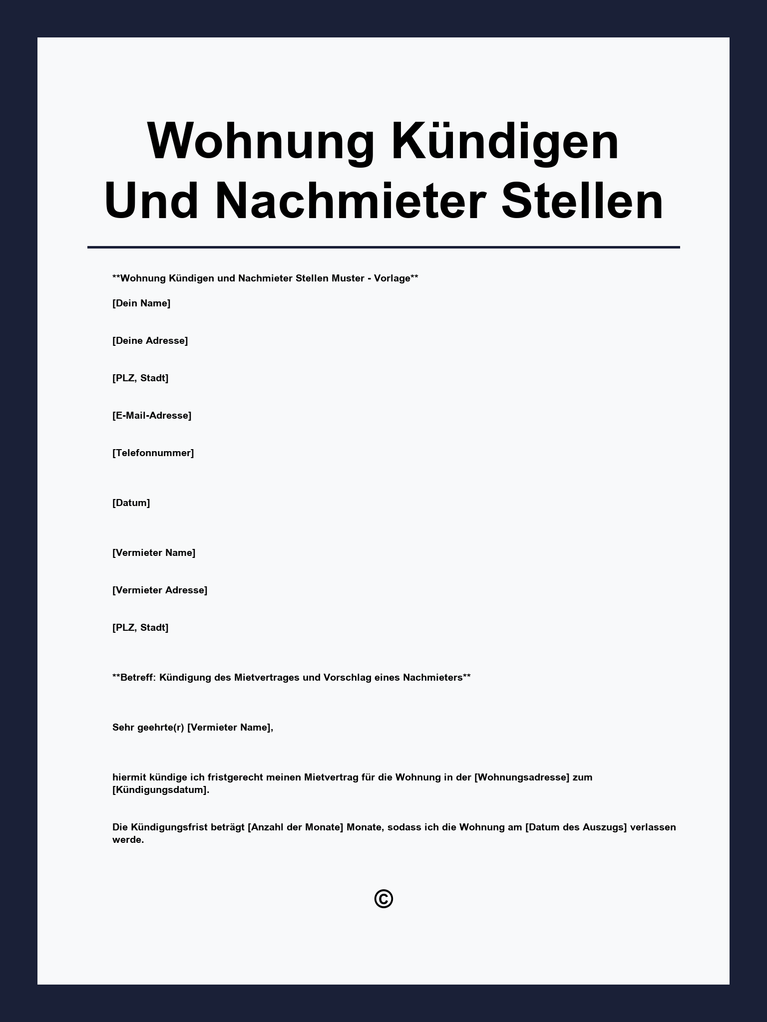 Wohnung Kündigen Und Nachmieter Stellen Vorlage