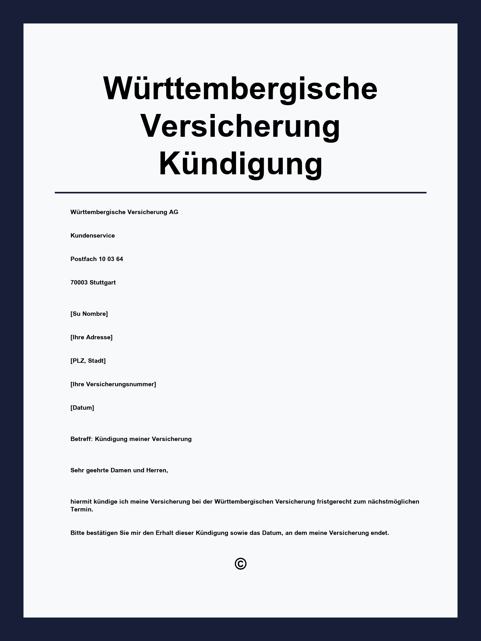 Württembergische Versicherung Kündigung Vorlage